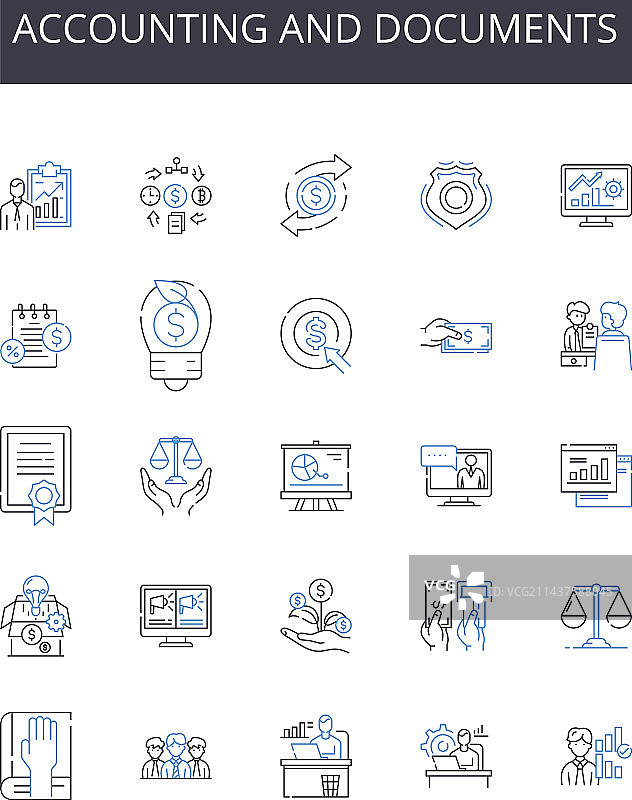 会计与文档线性图标集合图片素材