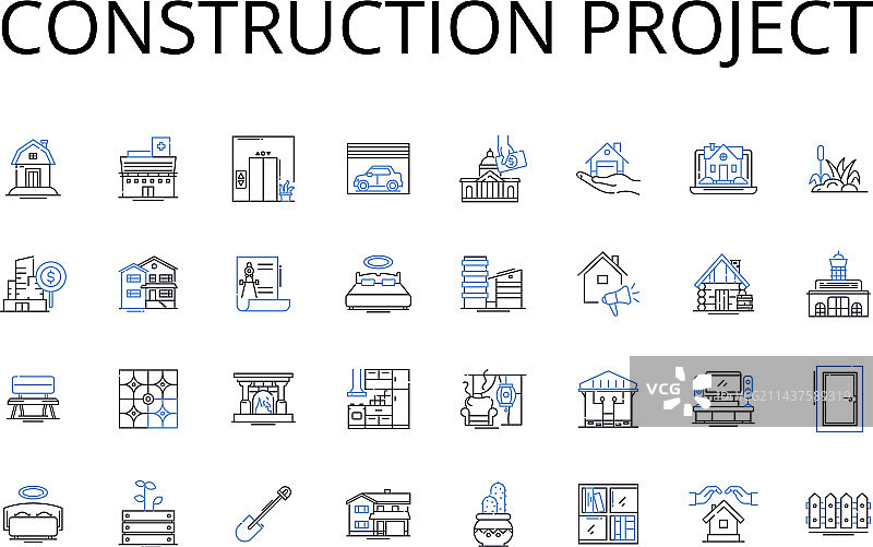 建筑项目线性图标合集图片素材
