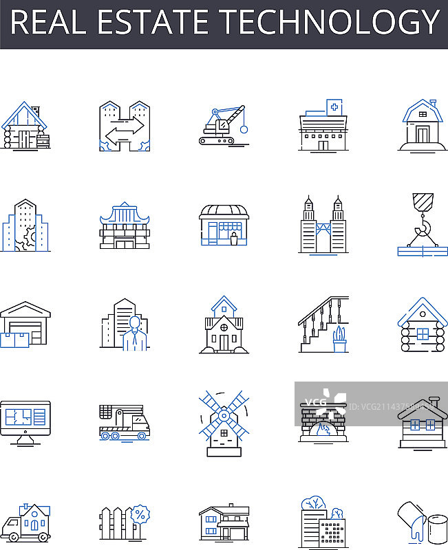 房地产科技线性图标合集图片素材