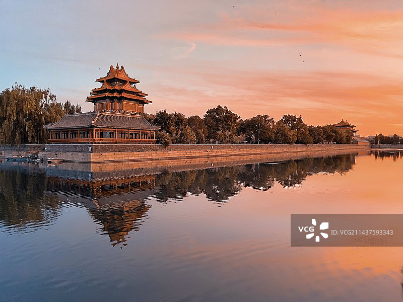 夕阳下的北京故宫角楼图片素材