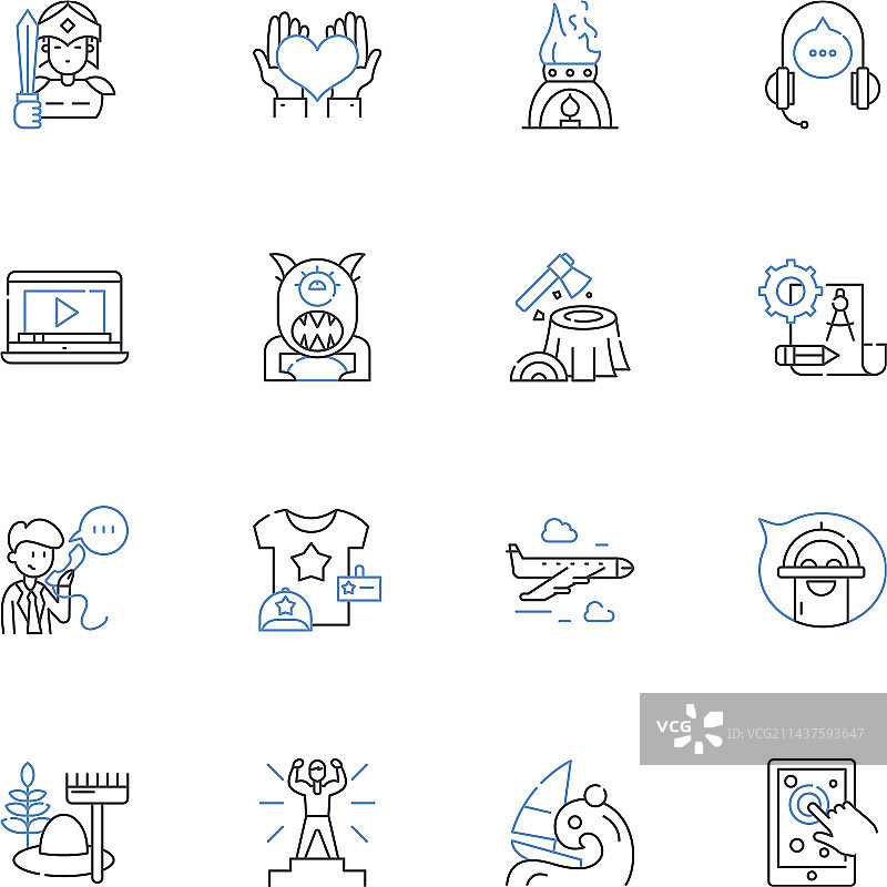 狩猎探险线性图标合集图片素材