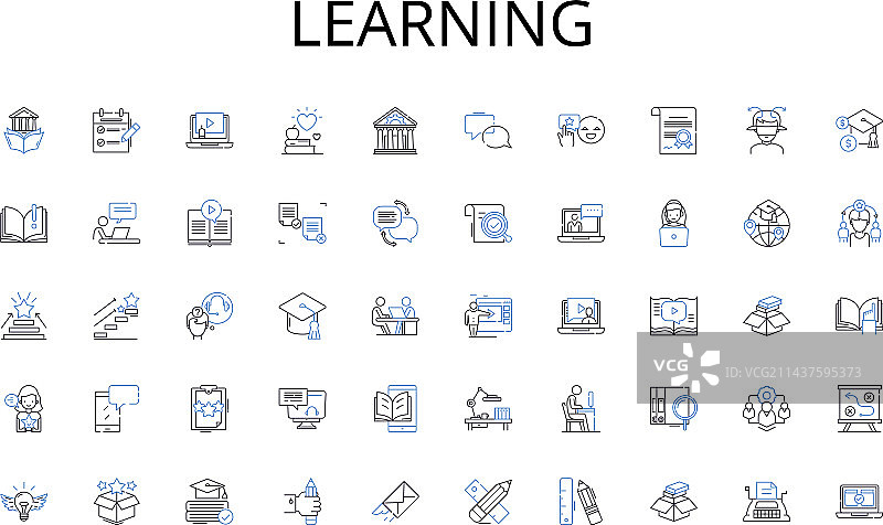 学习线性图标集合聚会重聚图片素材