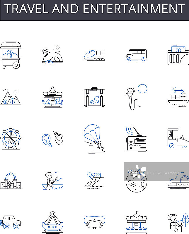 旅行和娱乐线性图标合集图片素材