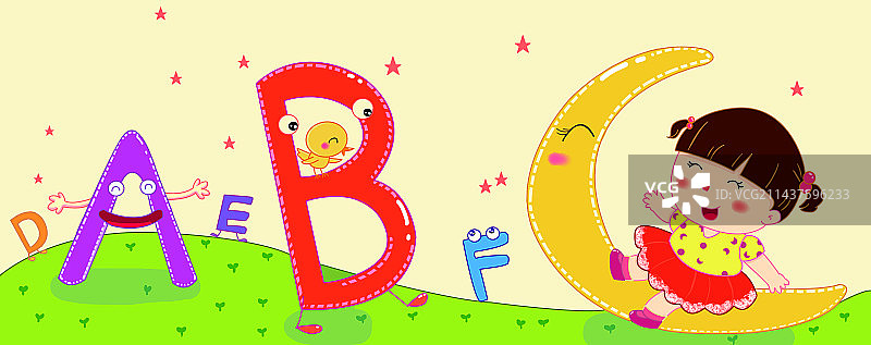 小女孩学字母图片素材