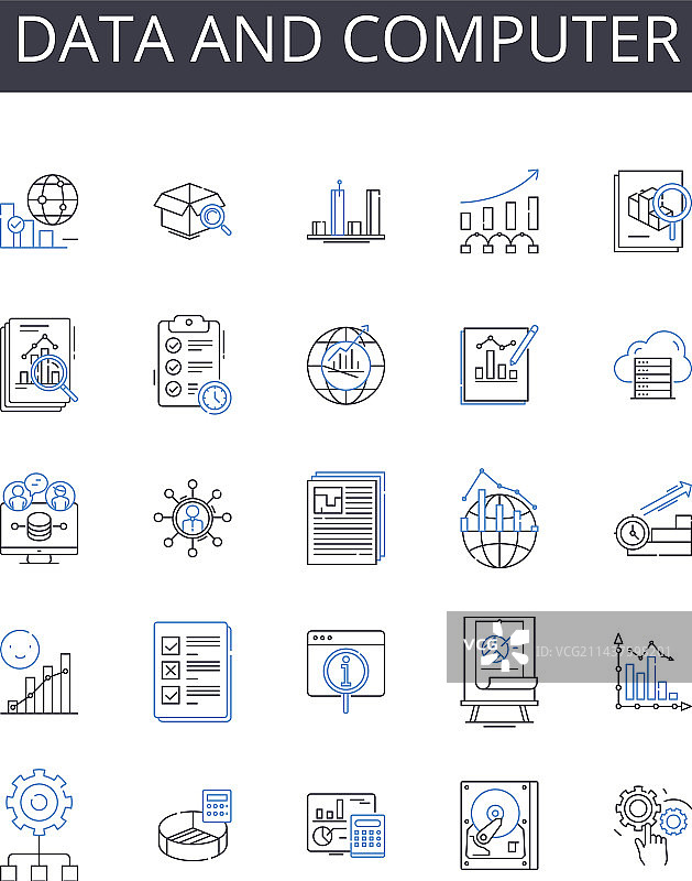 数据和计算机线性图标集合图片素材