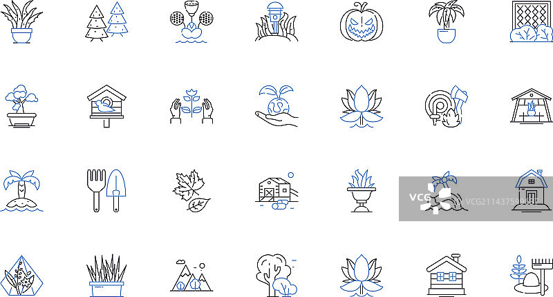 苗圃线性图标集：植物与土壤图片素材