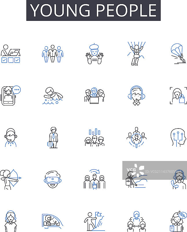 新一代年轻人线性图标合集图片素材