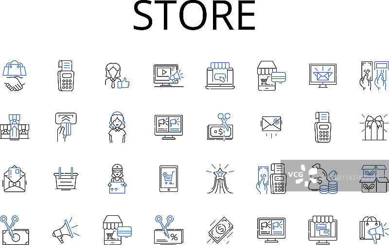 店铺线性图标集合：商店精品店图片素材