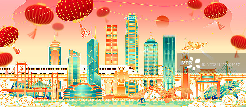 中国香港建筑群矢量插画图片素材