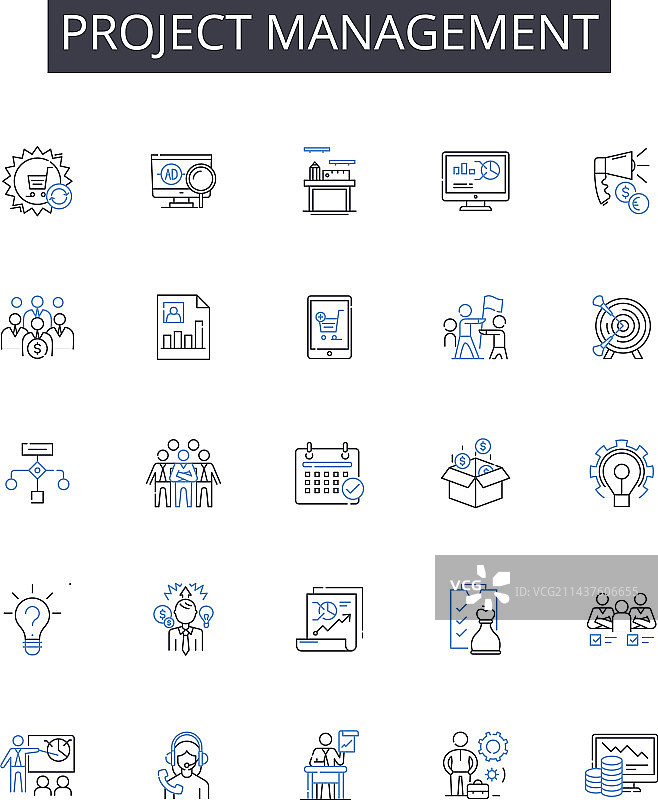 项目管理线性图标合集图片素材