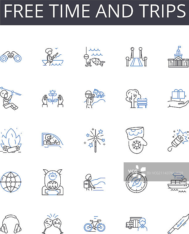 空闲时间和旅行线性图标集合图片素材