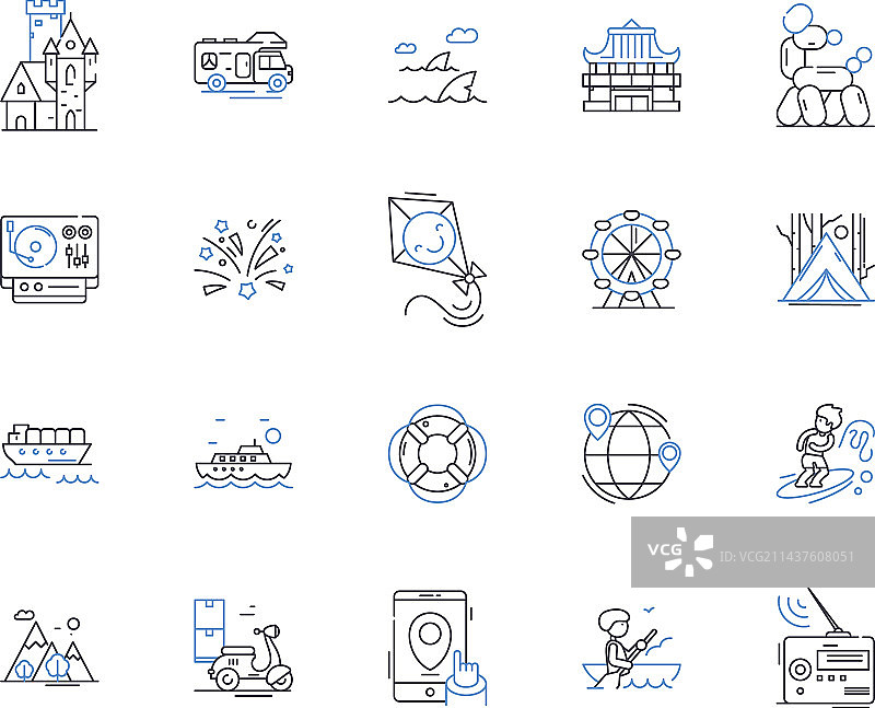 寻求刺激的旅行者线性图标合集图片素材