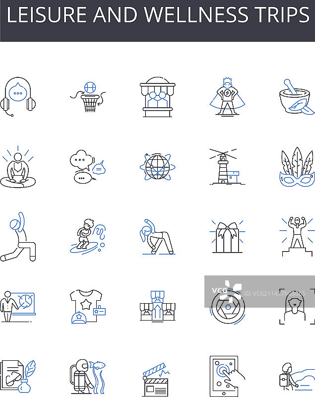 休闲与健康旅行线性图标合集图片素材