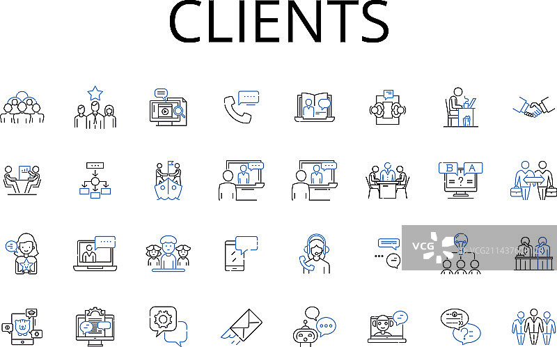 客户系列线性图标：顾客与赞助人图片素材
