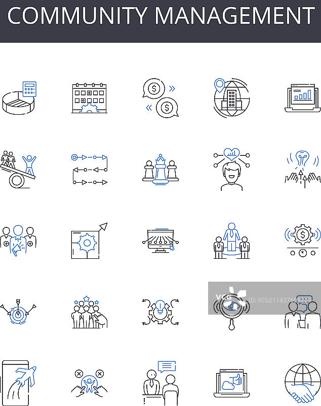 社区管理线性图标集合图片素材