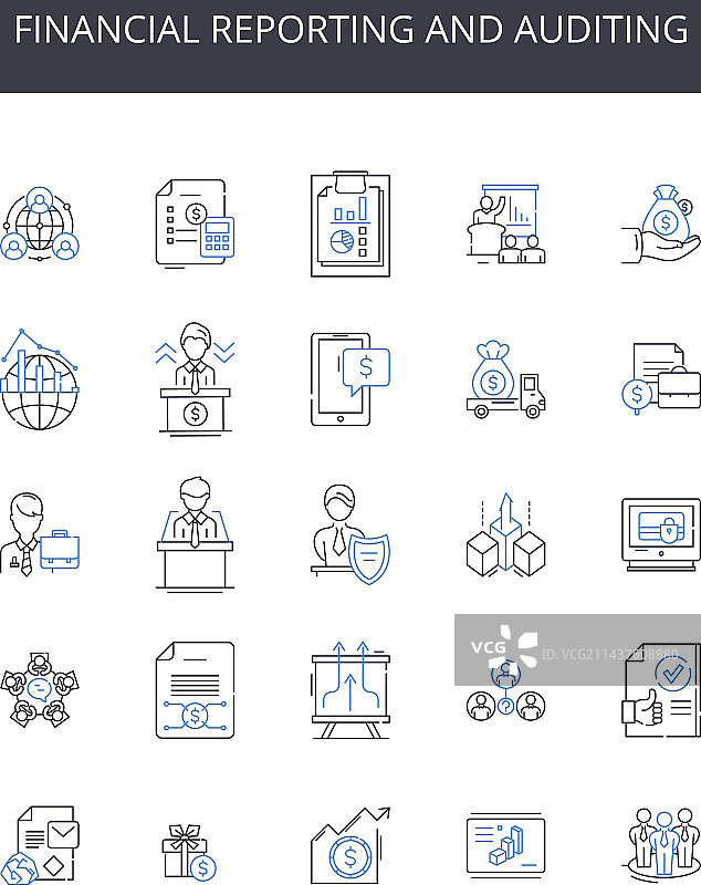 金融报告和审计线性图标图片素材