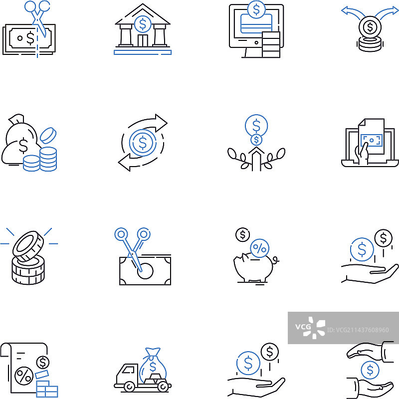 财富金融的成捆钞票线性图标图片素材