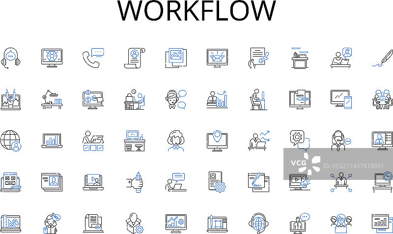在线虚拟工作流程线性图标合集图片素材