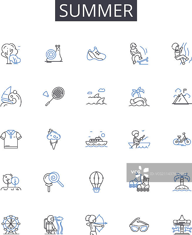 夏季线条图标系列：热浪阳光图片素材