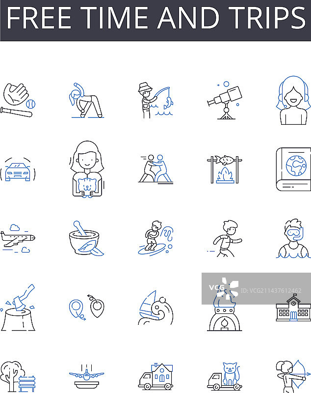 休闲时光与旅行线性图标合集图片素材