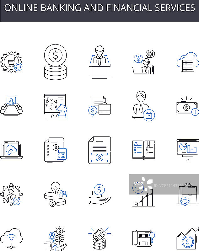 在线银行和金融服务线性图标图片素材