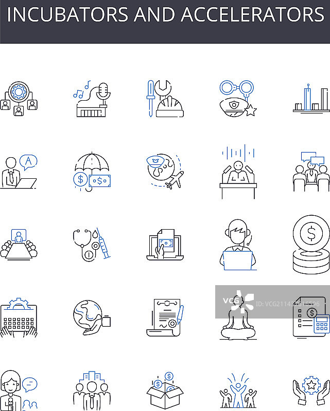 孵化器和加速器线性图标合集图片素材
