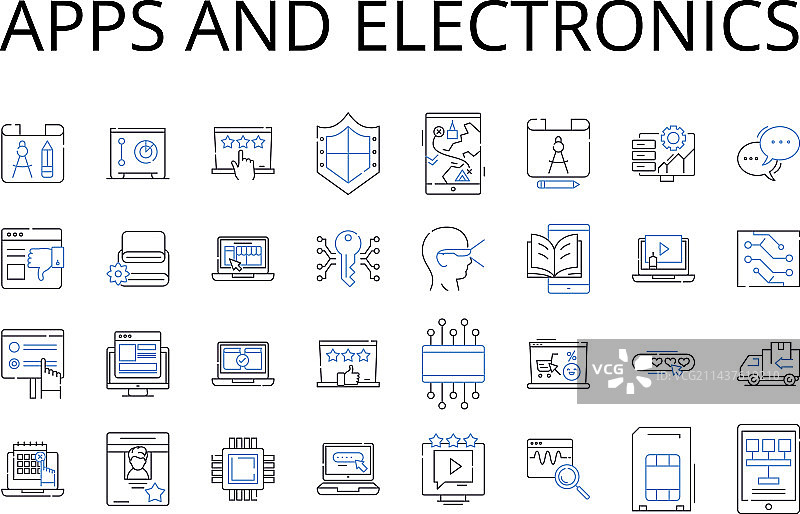 应用程序和电子产品线条图标集合图片素材