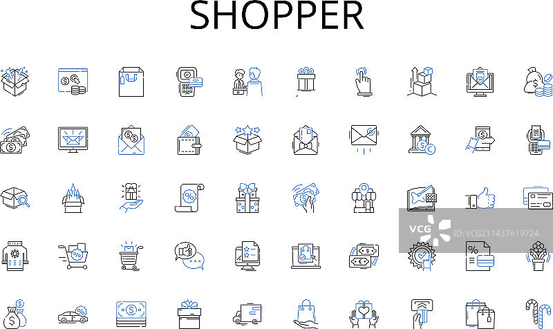 购物者线条图标合集：分享与易货图片素材