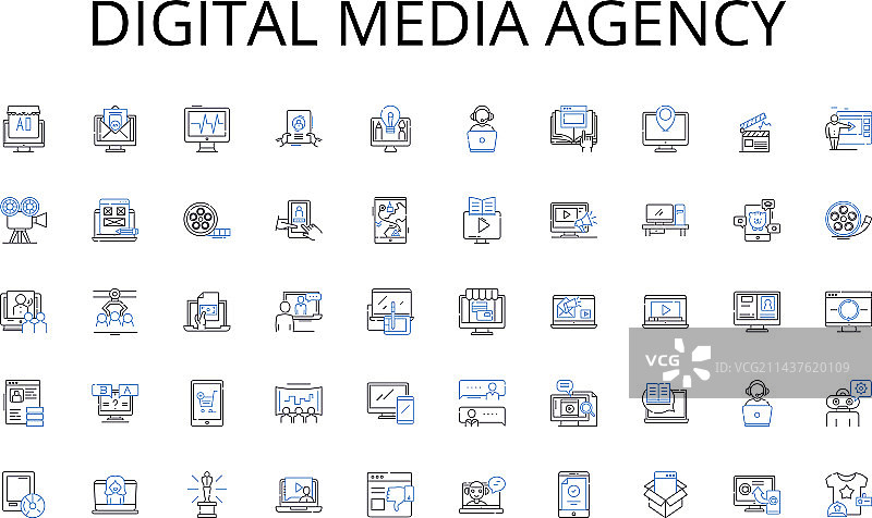 数字媒体机构线性图标合集图片素材