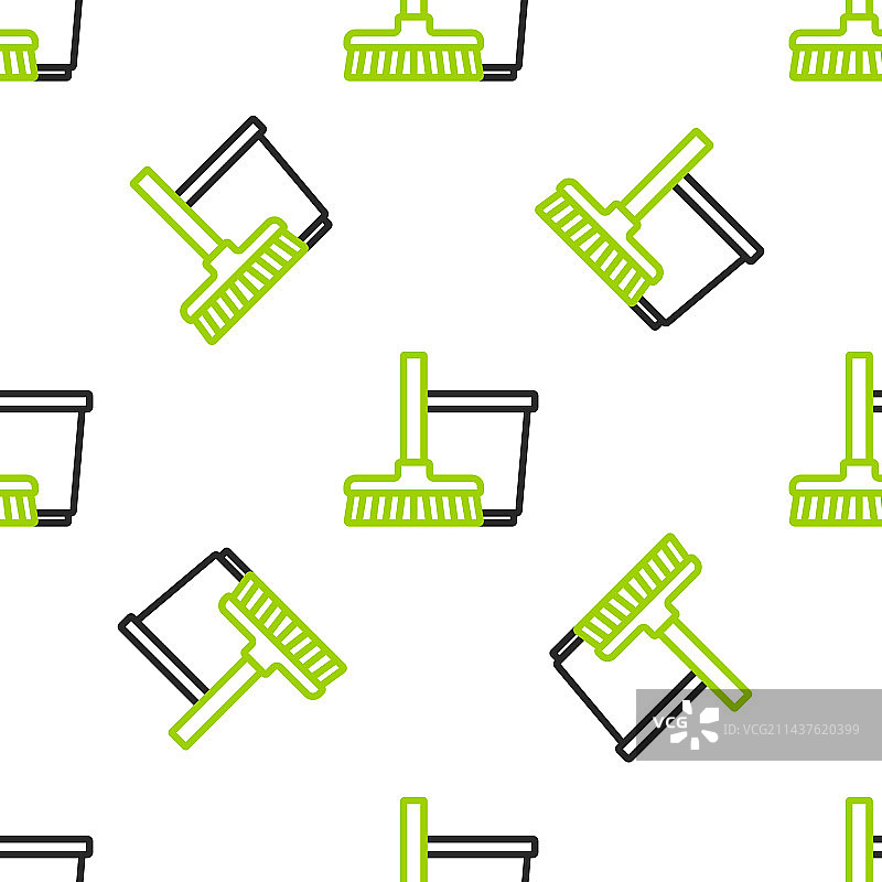 拖把和水桶线条图标，独立无缝图案图片素材