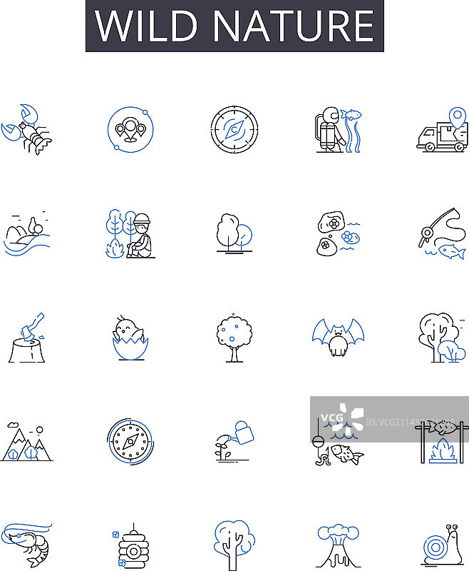 令人难以置信的狂野自然线性图标合集图片素材