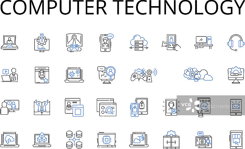 计算机技术线性图标合集图片素材