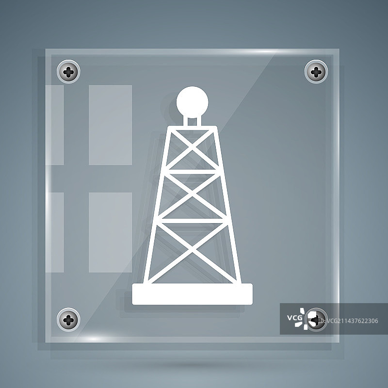灰色背景上孤立的白色石油钻井平台图标图片素材