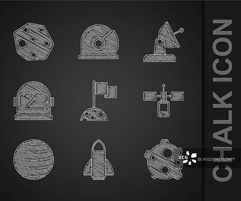 带旗帜、火箭、小行星的月球合集图片素材