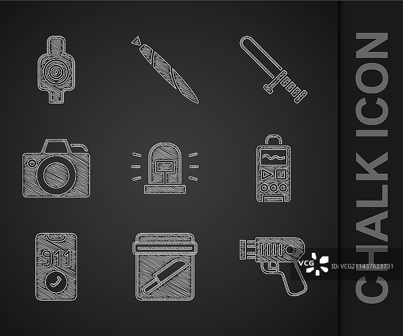 闪光灯警报器证据袋与刀警察图片素材