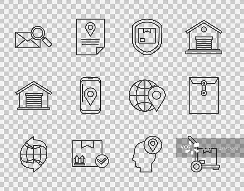 全球手推车和盒子交付线条作品图片素材