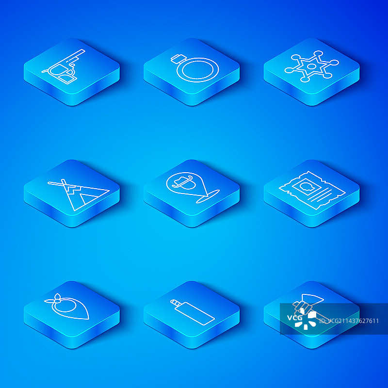 牛仔头巾、位置图标、牛仔和炸药线条图案图片素材