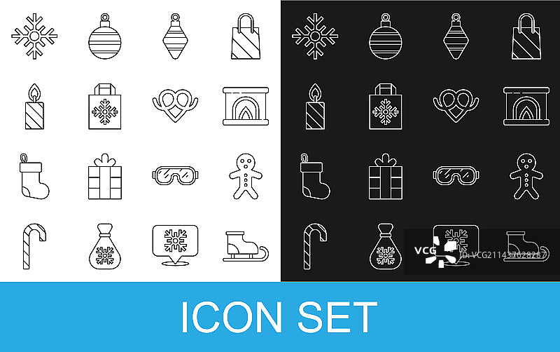 溜冰鞋圣诞姜饼人线条图案图片素材