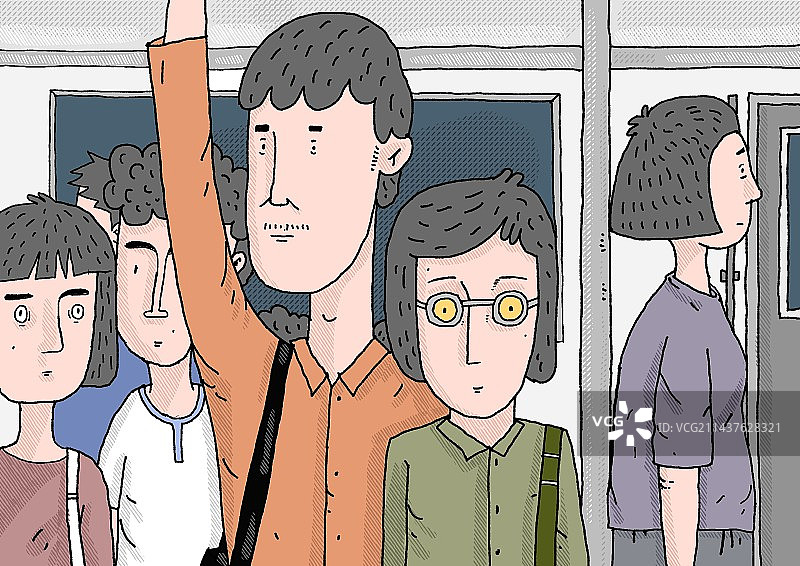 插画：搭乘地铁的上班族图片素材