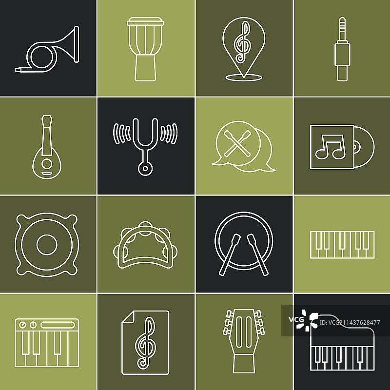 三角钢琴、音乐合成器和黑胶唱片图片素材