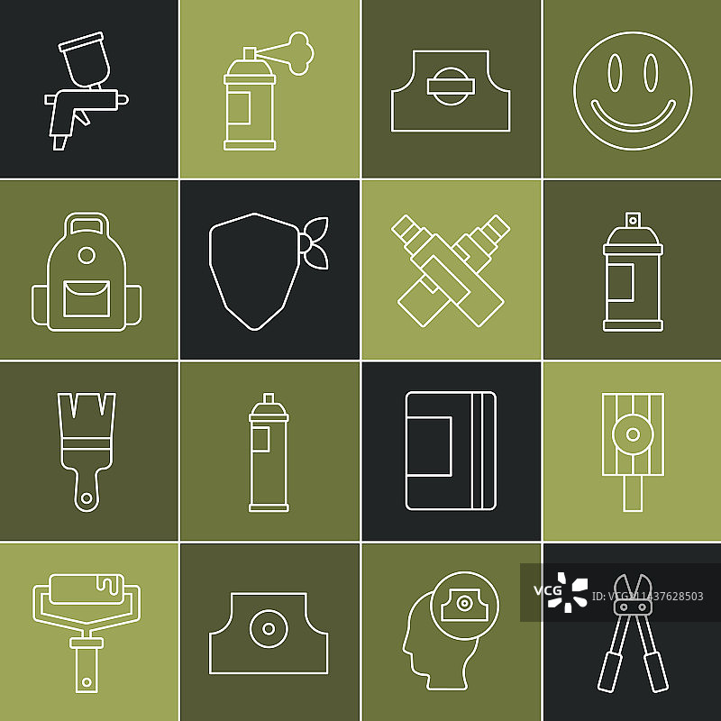 线条套装：断线钳、喷雾罐喷嘴盖和油漆图片素材