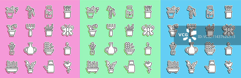 线条花卉瓶中嫩芽蝴蝶合集图片素材