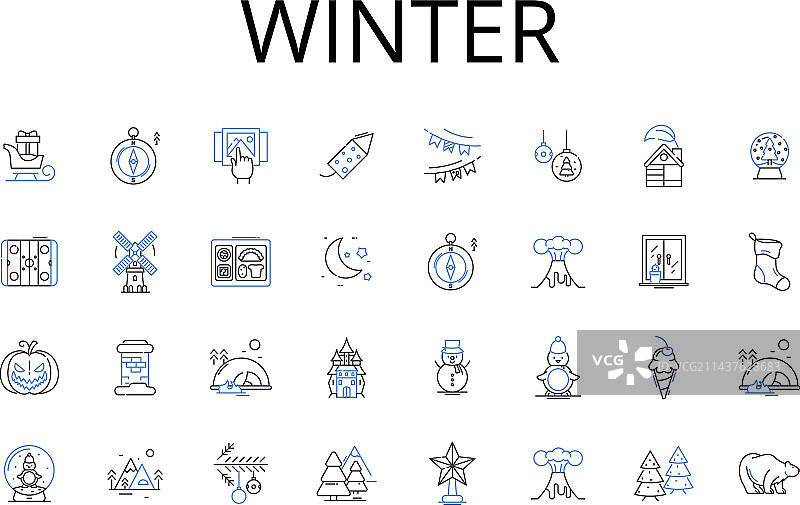 冬季线条图标合集：冰霜与寒冷图片素材