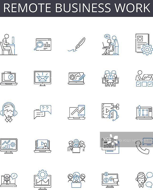 远程商务办公线性图标合集图片素材