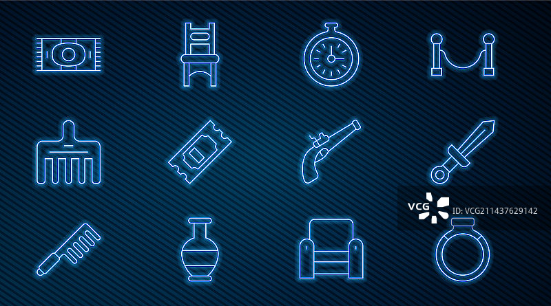 金戒指、中世纪剑、怀表线条集合图片素材