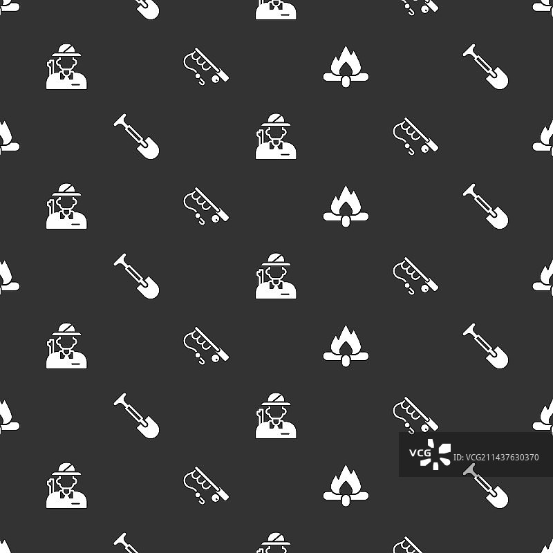 篝火铲子猎人和钓鱼竿套装图片素材