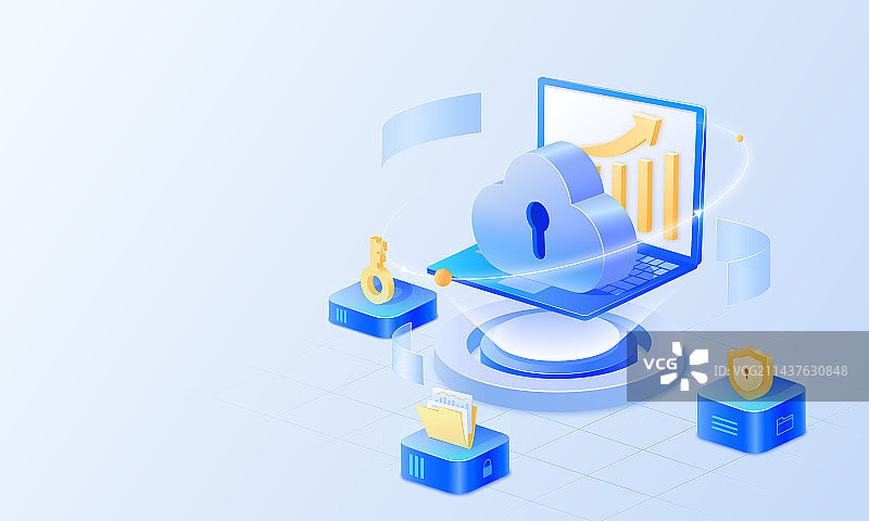 互联网计算机分析数据 云存储数据网络安全2.5D矢量插画图片素材