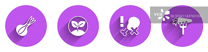 洋葱苗、鸡腿和胡萝卜图标套装图片素材