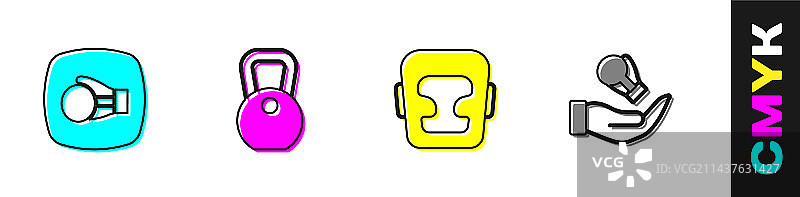 拳击手套配重头盔和图标套装图片素材