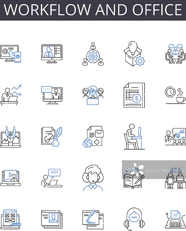 工作流程和办公室线性图标合集图片素材